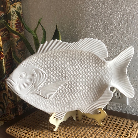 Unique Vintage Dining Japanese White Ceramic Sea Bream Fish Serving